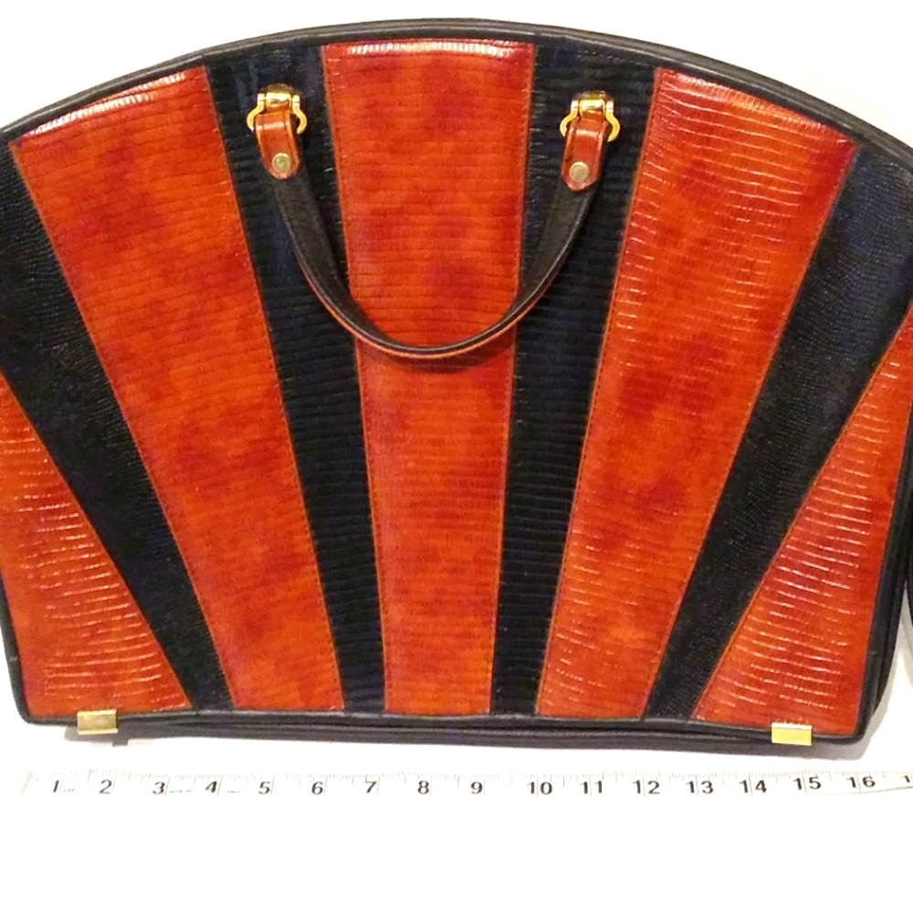 VINTAGE Genuine Lizard Bag Black & Brown w/ Strap Excellent Condition.